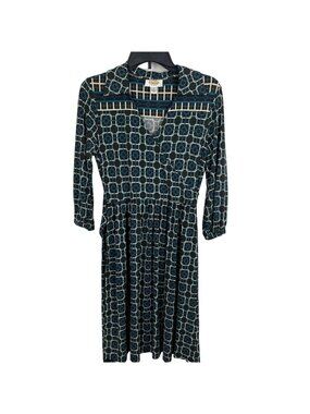 Talbots Women 3/4 Sleeve Pullover V Neck Print Dress Size 4